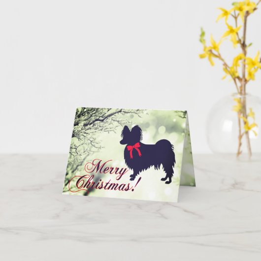 Papillon Dog Merry Christmas Card カード (黄色い花)