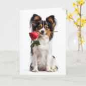 Papillon Dog Valentine カード (黄色い花)