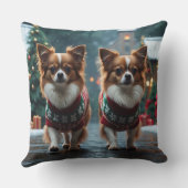 Papillon Dogs Christmas Snow Holiday クッション (裏面)