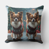 Papillon Dogs Christmas Snow Holiday クッション (正面)