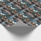 Papillon Dogs Christmas Snow Holiday ラッピングペーパー (角)