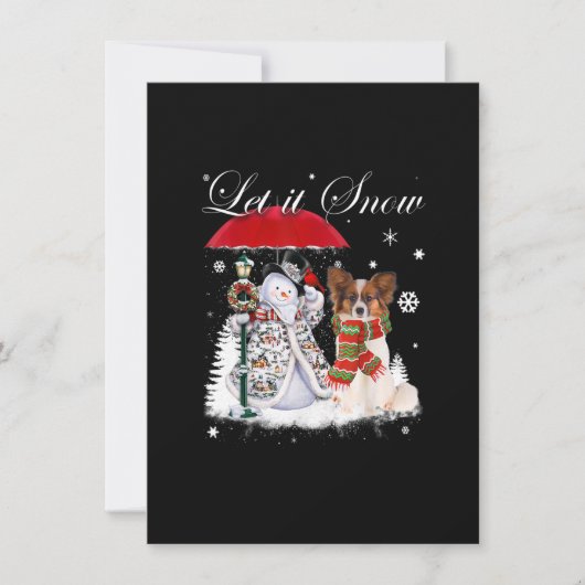 Papillon Santa Dog Christmas Snowman Xmas Pajama 招待状 (正面)