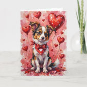 Papillon Valentine’s Day Dog with Hearts Red カード (正面)