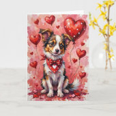 Papillon Valentine’s Day Dog with Hearts Red カード (黄色い花)