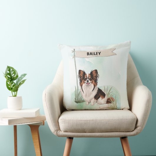 Papillon Watercolor Personalized Dog クッション (椅子)