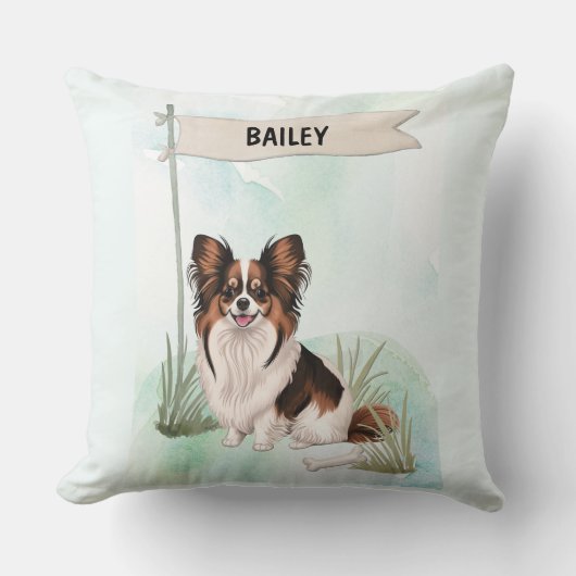 Papillon Watercolor Personalized Dog クッション (正面)