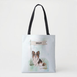 Papillon Watercolor Personalized Dog トートバッグ