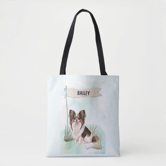 Papillon Watercolor Personalized Dog トートバッグ (正面)