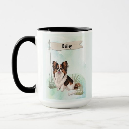 Papillon Watercolor Personalized Dog マグカップ (左)
