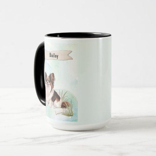 Papillon Watercolor Personalized Dog マグカップ (正面左)