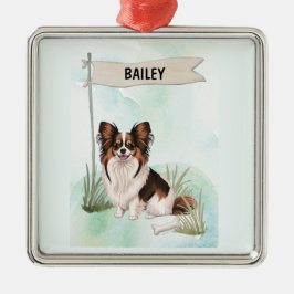 Papillon Watercolor Personalized Dog メタルオーナメント