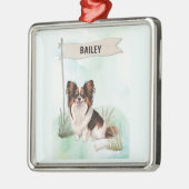 Papillon Watercolor Personalized Dog メタルオーナメント (左)