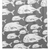 Papio and Ulua -ハワイアン白黒プリント シャワーカーテン (正面)