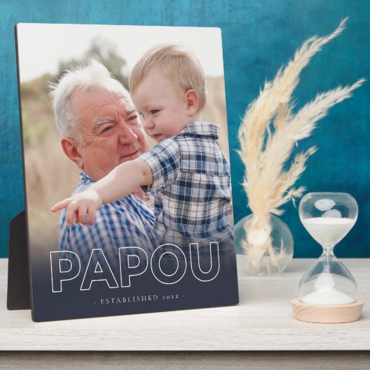 "Papou"創立年 | 父の日フォトギフト フォトプラーク (側面)