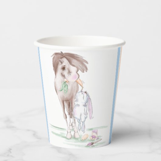 Pappbecher Osterparty mit Pferd und Osterhase 紙コップ (正面)