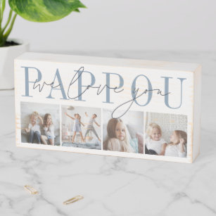 Pappou We Love You 4 Photo Collage ウッドボックスサイン