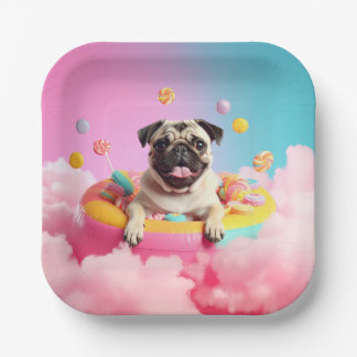 Pappteller mit süßem lustigen Mops Hund ペーパープレート