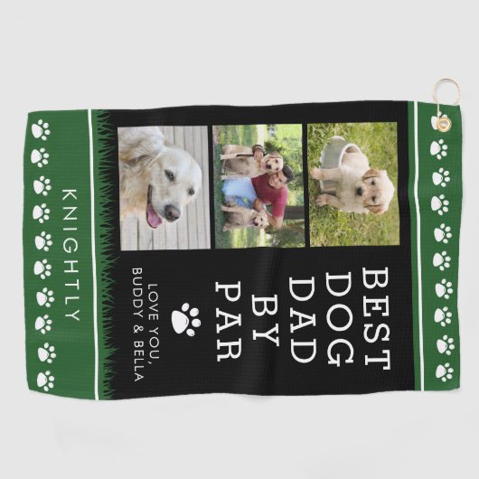 PAR 3最高のフォトポートプリントによる犬のパパ ゴルフタオル (横)