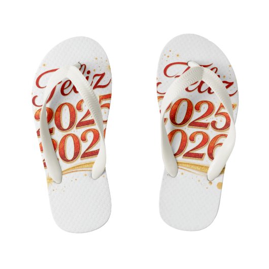 Par de Chancletas con Diseño “Feliz 2025–2026” | C キッズビーチサンダル (フットベッド)