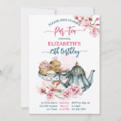 Par-tea teaパーティー茶ポットフランスのの誕生日 招待状 (正面)