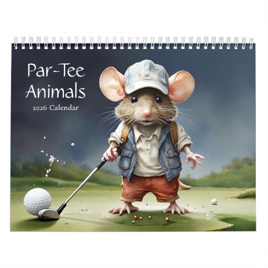 Par-Tee Animals A Year of Golfingおもしろい2026 Wall カレンダー (カバー)
