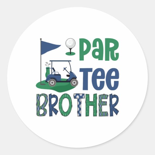 Par-tee Brother Golf Lover Birthday Party Family M ラウンドシール (正面)
