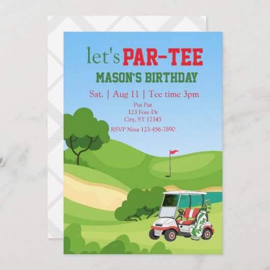 PAR-TEE, golf birthday 招待状 (正面/裏面)