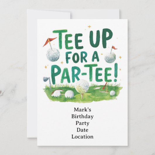 Par Tee Golfer パーティーのためのゴルフティーアップ 招待状 (正面)