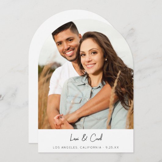 Para Photo Verticalモダン日付の円弧を保存 招待状 (正面/裏面)