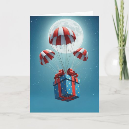 Parachutes Delivering a Christmas Gift  カード (正面)