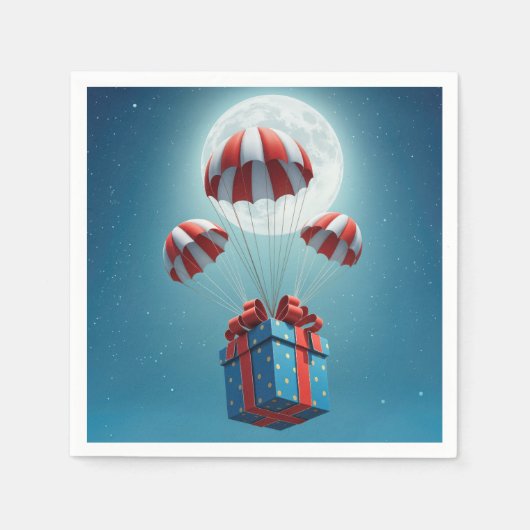 Parachutes Delivering a Christmas Gift  スタンダードカクテルナプキン (正面)