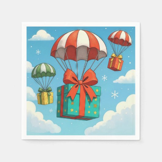 Parachutes Delivering Christmas Gifts スタンダードカクテルナプキン (正面)