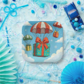 Parachutes Delivering Christmas Gifts  ペーパープレート (パーティー)