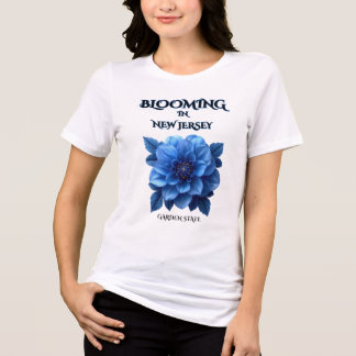 PARADISE BLUE ダリア ホワイト フラワー スプリング レディース トライブレンドTシャツ