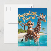 Paradise Found, Monkey Riding Giraffe in the Ocean ポストカード (正面/裏面)