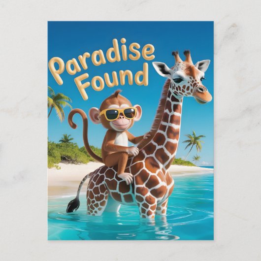 Paradise Found, Monkey Riding Giraffe in the Ocean ポストカード (正面)