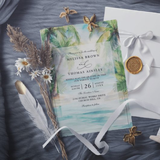 Paradise Palms Tropical Beach QR Code Wedding 招待状