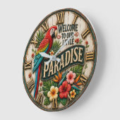 Paradise Parrot Tropical Colorful Macaw Island ラージ壁時計 (傾斜)