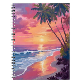 Paradise Sunset | Pink Tropical Watercolor Beach ノートブック