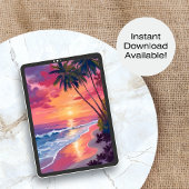 Paradise Sunset | Pink Tropical Watercolor Beach ポスター