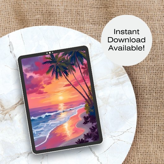 Paradise Sunset | Pink Tropical Watercolor Beach ポスター