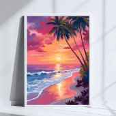 Paradise Sunset | Pink Tropical Watercolor Beach ポスター