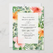 Paradise Tropical Hibiscus Floral QR Code Wedding 招待状 (正面)