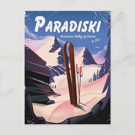 Paradiski Tarentaise Valley, France，スキーポスター。 ポストカード (正面)