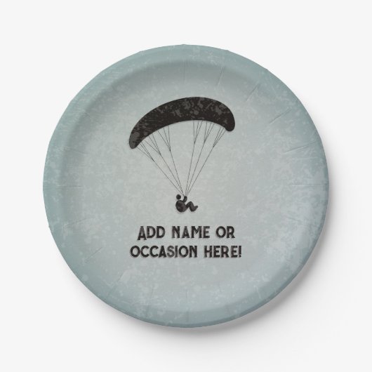 Paragliding Motif – メタルスタンプルック – 任意の文字 ペーパープレート (正面)