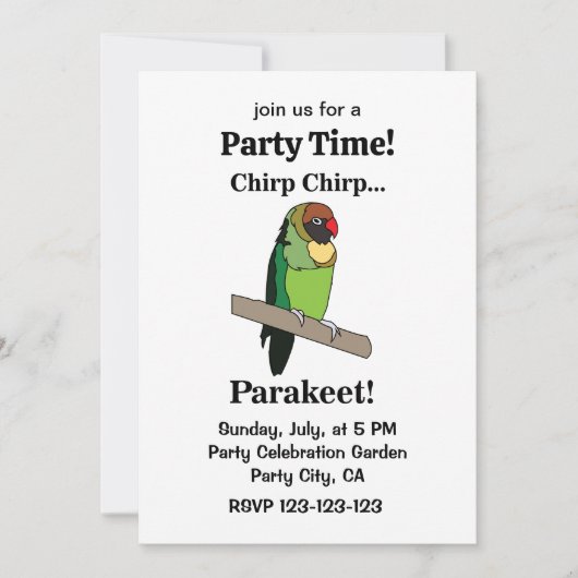 Parakeet Bird Funny Party 招待状 (正面)