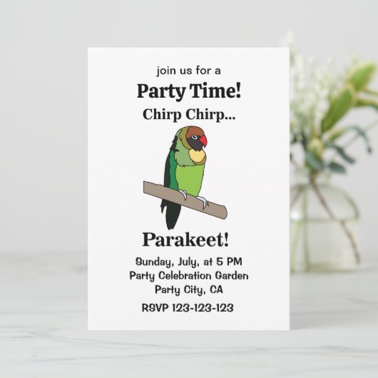 Parakeet Bird Funny Party 招待状 (スタンド正面)