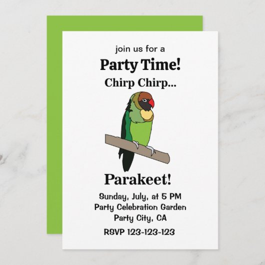 Parakeet Bird Funny Party 招待状 (正面/裏面)