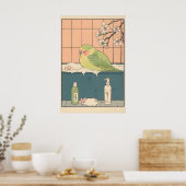 Parakeet in Bathtub Ukiyo-e Print Funny Bird ポスター (キッチン)