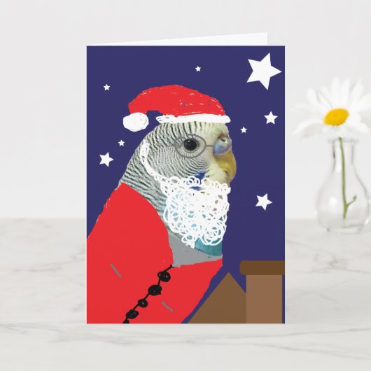 Parakeet Santa Clause Christmas Card カード (小さな植物)